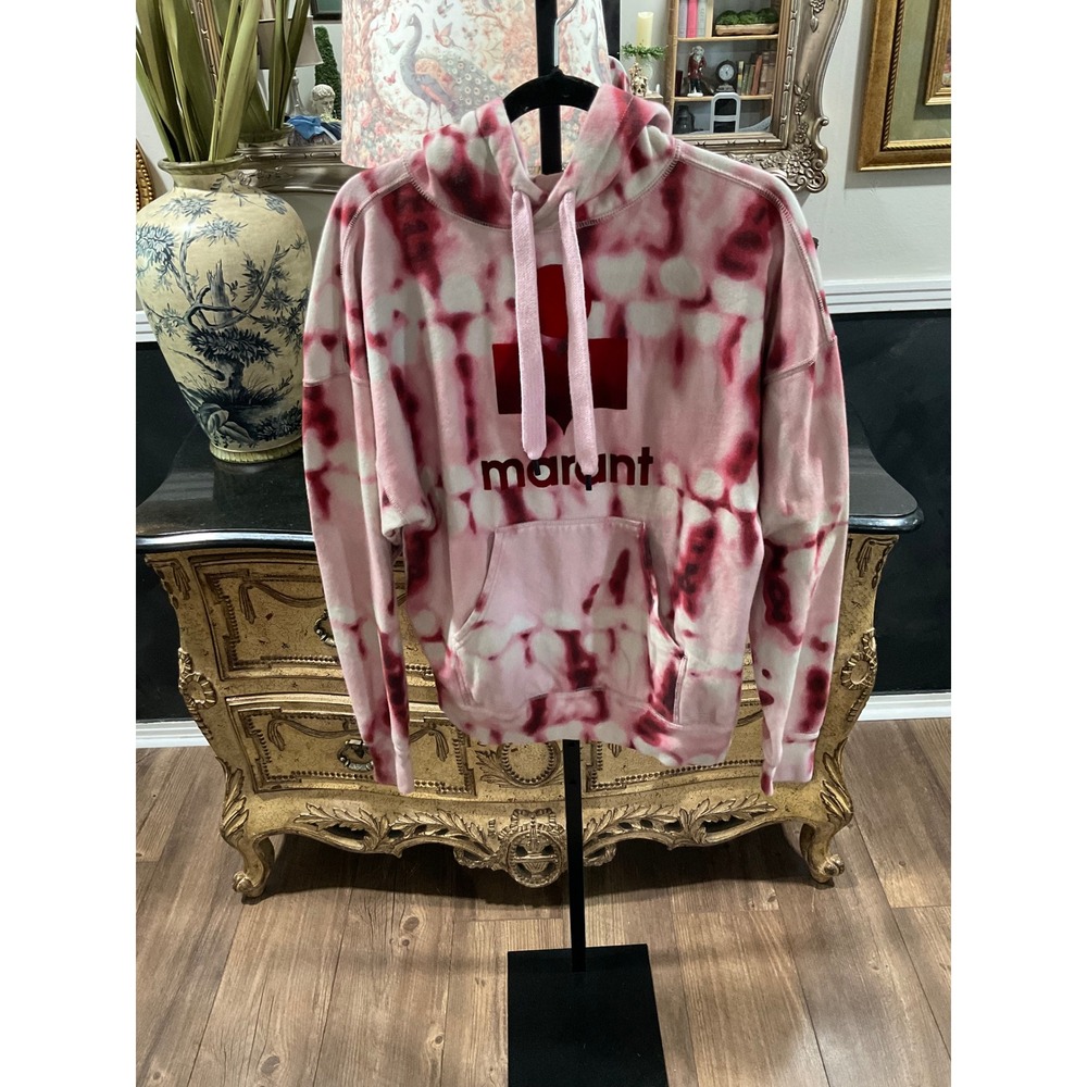 Isabel Marant Etoile Mansel Tie Dye Logo Hoodie Pink Burgundy Size 34